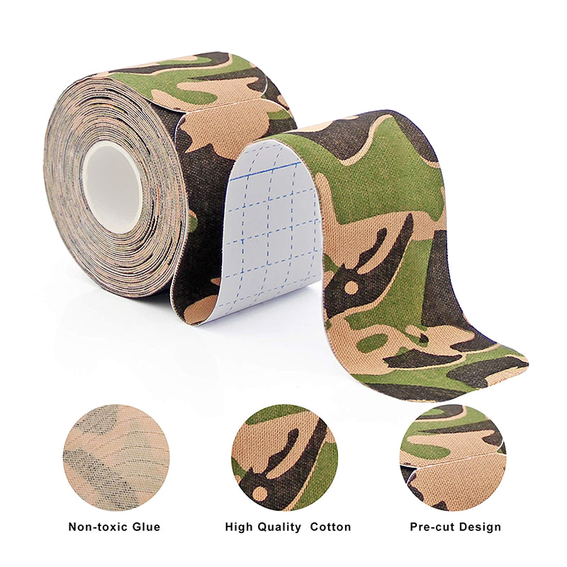 Produttore di nastro muscolare sportivo di camo kinesiologia 2,5 cm x 5m - nastro di kinesiologia appiccicoso per supporto e recupero